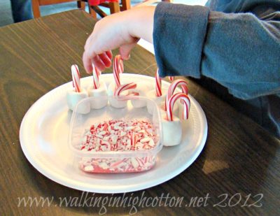 Candy Cane Hot Chocolate Stir Sticks (a Pintrest Holiday project) at Walking in High Cotton