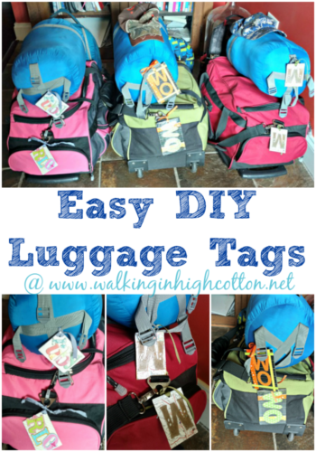 Easy DIY Luggage Tags from chipboard and scrapbook paper via Walking in High Cotton