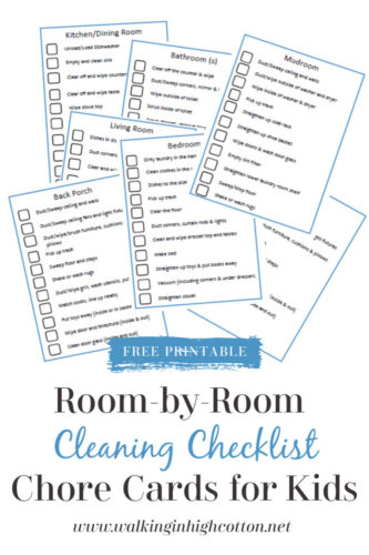 Room by Room Cleaning Checklist Chore Cards for Kids...FREE PRINTABLE via Walking in High Cotton