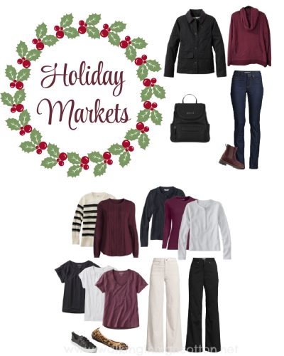 Travel capsule for holiday adventures. Red, black, and white for holiday markets, festivals, and lights!